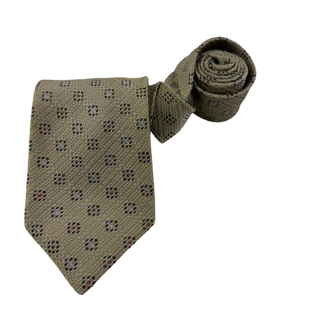 KENZO Homme Brown w/ Rust & Blue Design Silk Tie‎ Mens Size 3.5"W 57"L